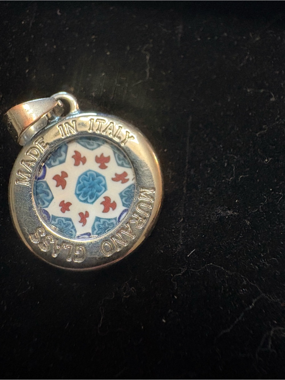 Murano Blue White and Red Millefiori Drop Earrings - Picture 4 of 4